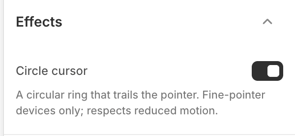 Effects settings — the Circle cursor toggle